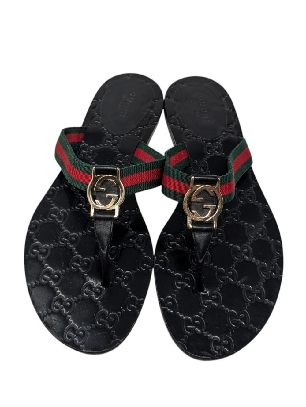 Gucci Black Lifford Web Interlocking G GG Thong Flip Flop Sandals Size EU 38.5 - Picture 3 of 12
